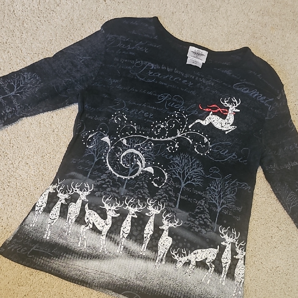 Affliction Black and White Reindeer Long Sleeve Tee - Picture 1 of 4
